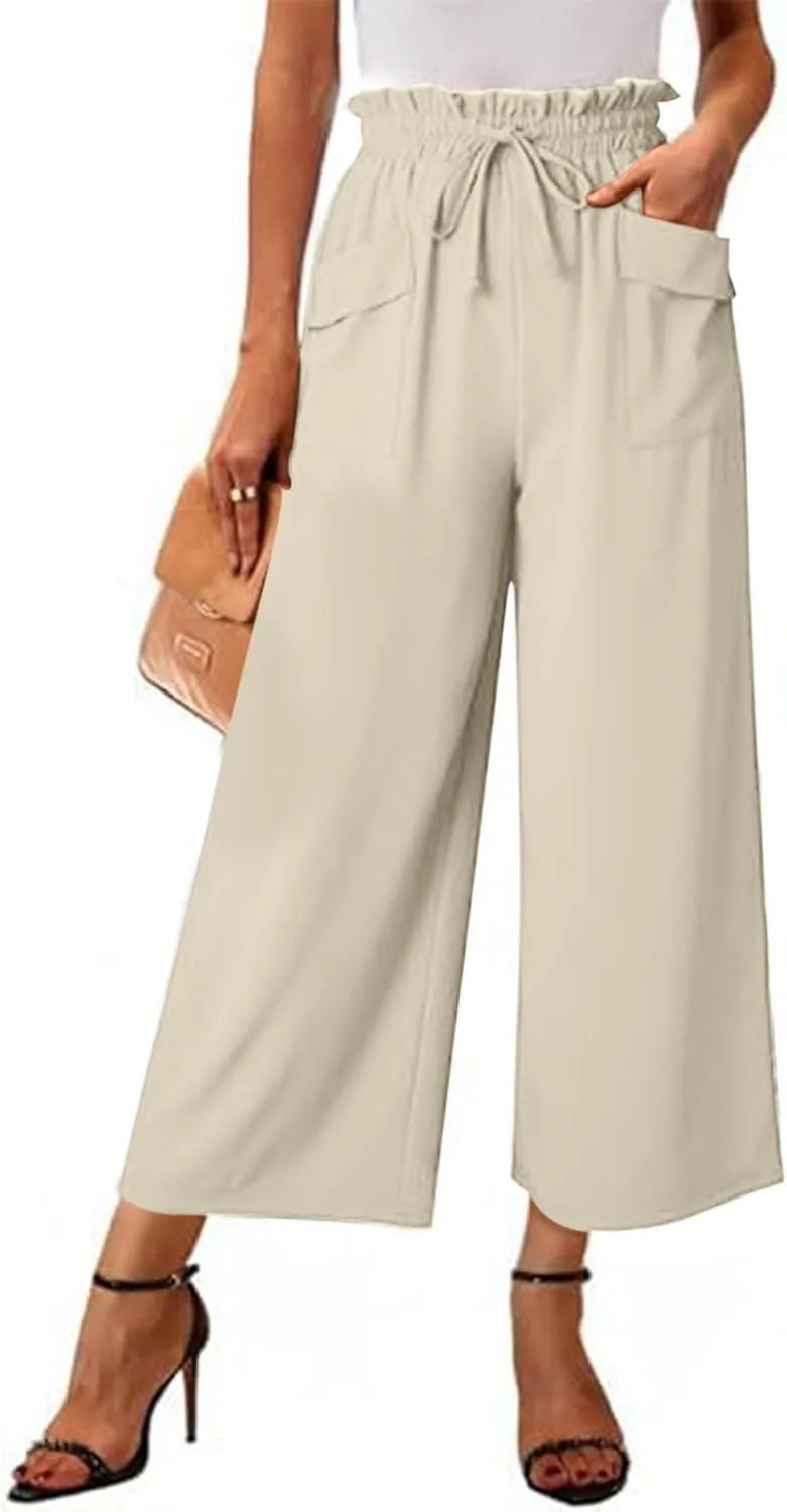 2025 Women's Summer Linen Pants - High Waist Drawstring Slim Fit Casual Trousers with Pockets, Pure Color Long Pants