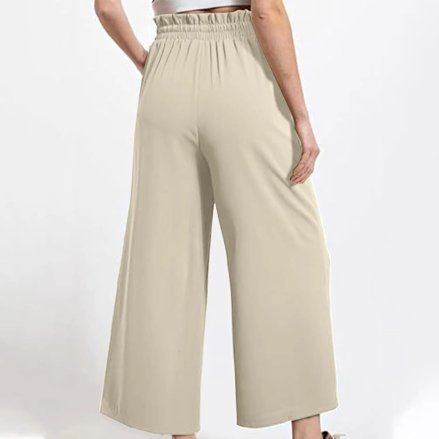 2025 Women's Summer Linen Pants - High Waist Drawstring Slim Fit Casual Trousers with Pockets, Pure Color Long Pants