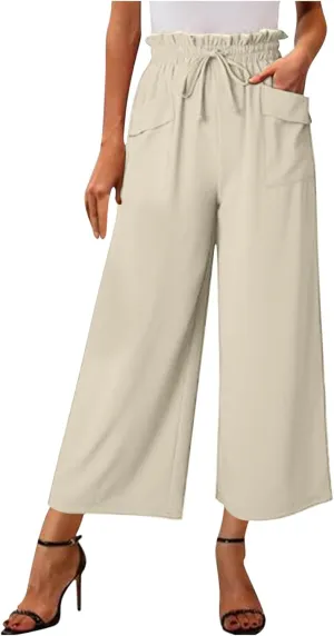 2025 Women's Summer Linen Pants - High Waist Drawstring Slim Fit Casual Trousers with Pockets, Pure Color Long Pants
