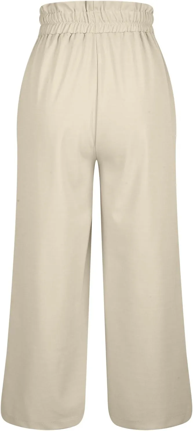 2025 Women's Summer Linen Pants - High Waist Drawstring Slim Fit Casual Trousers with Pockets, Pure Color Long Pants