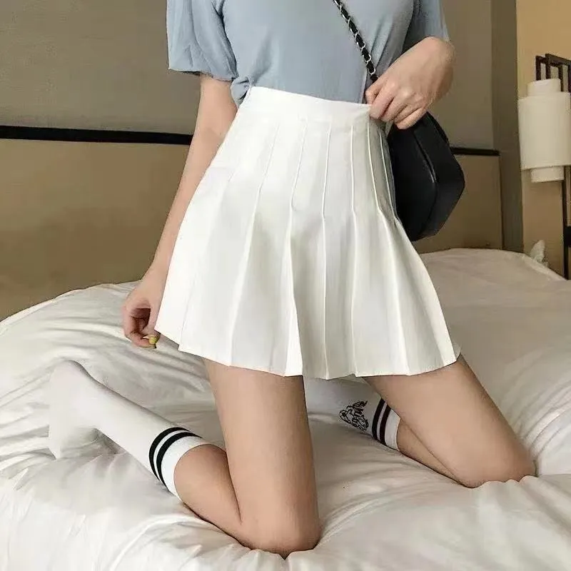 A-Line Pleated Women Summer Skirt High Waist Tennis Slim Look Black Skirt