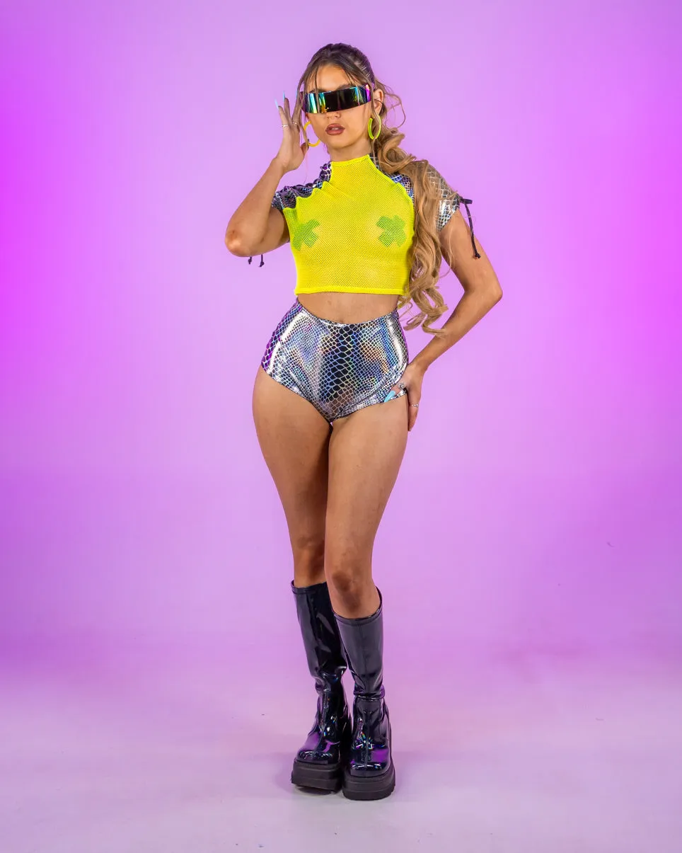 Black Crystal Snake High-Waist Shorts