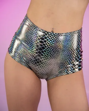 Black Crystal Snake High-Waist Shorts