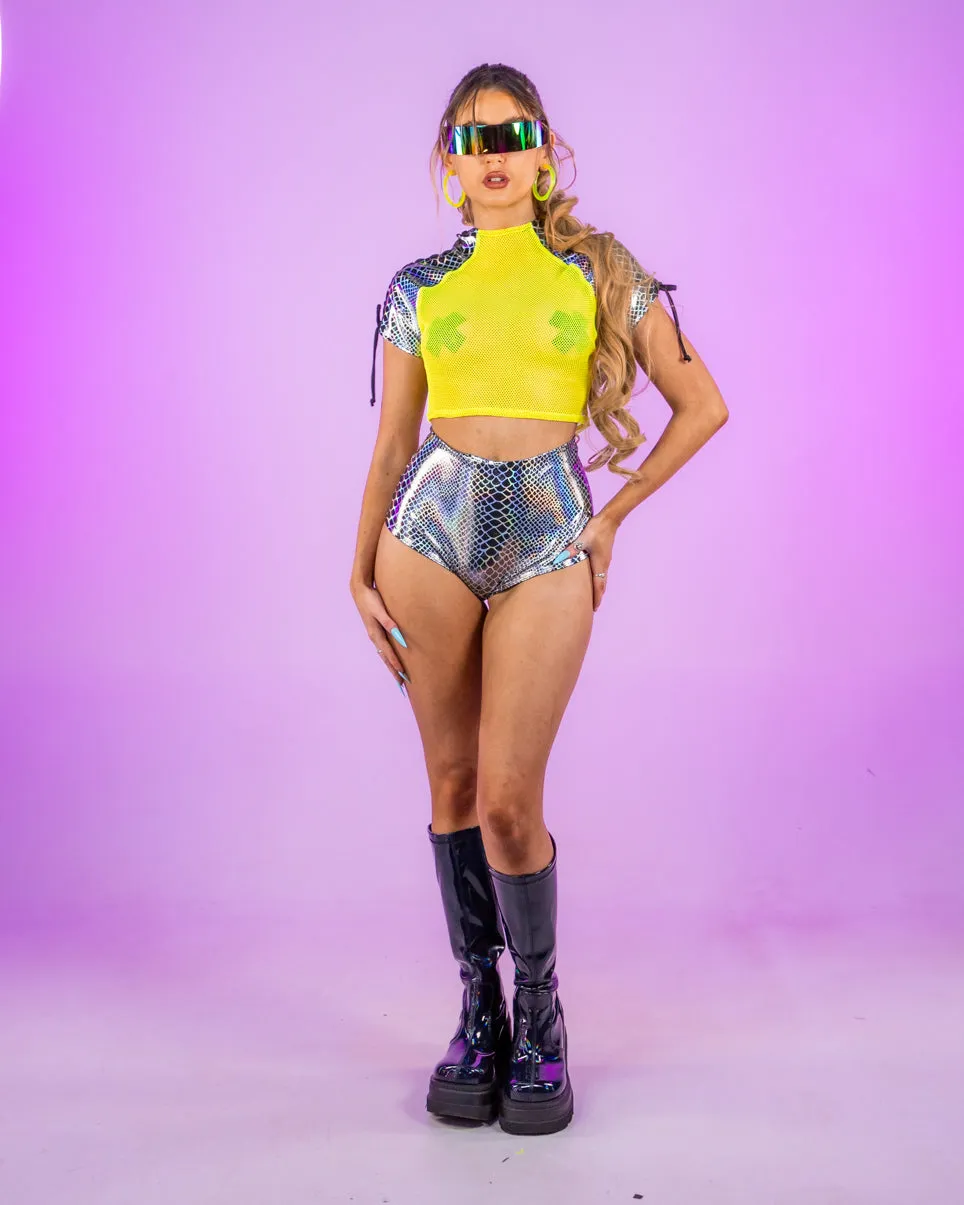 Black Crystal Snake High-Waist Shorts