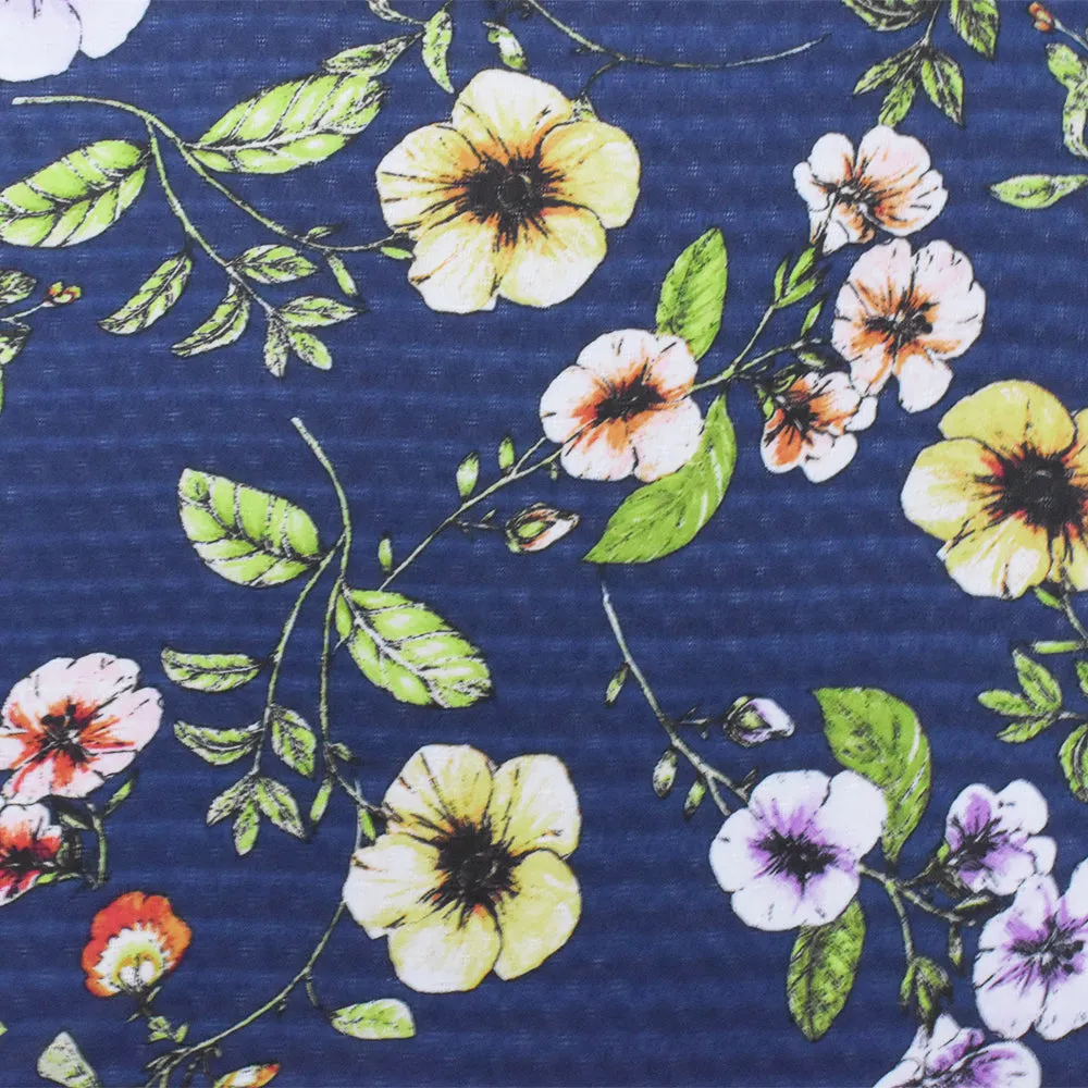 Blue-Green-Multi Floral Printed Poly Dobby Chiffon Woven Fabric