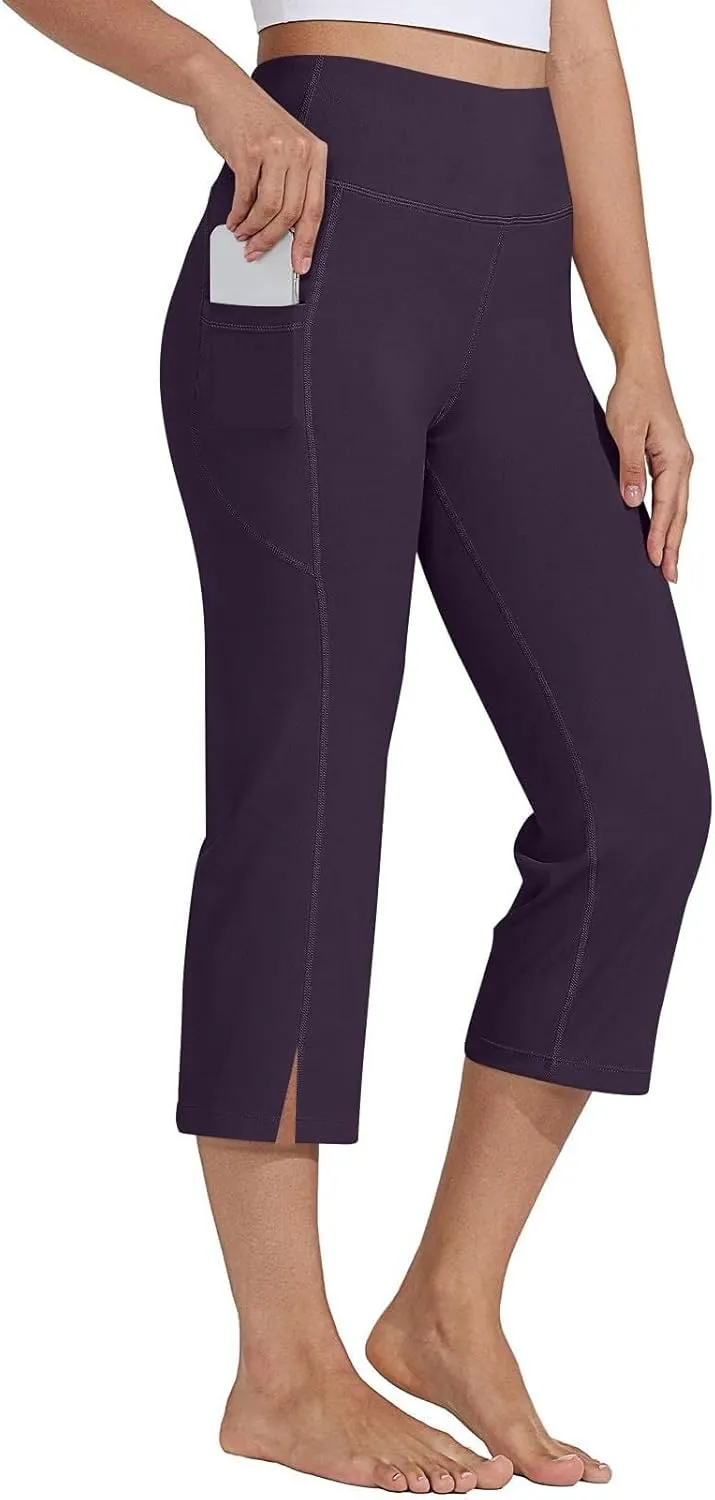 Capri Pants for Women High Waist Workout Legging with Pockets Tummy Control Leggings Crop Straight Yoga Pant