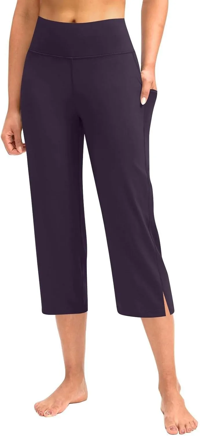 Capri Pants for Women High Waist Workout Legging with Pockets Tummy Control Leggings Crop Straight Yoga Pant