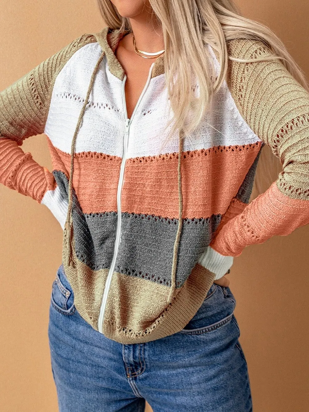 Casual Long Sleeve Henley Top with Color Blocking