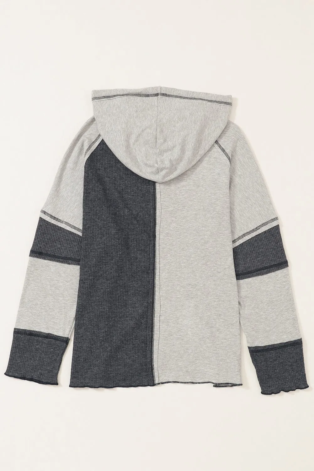 Casual Long Sleeve Henley Top with Color Blocking