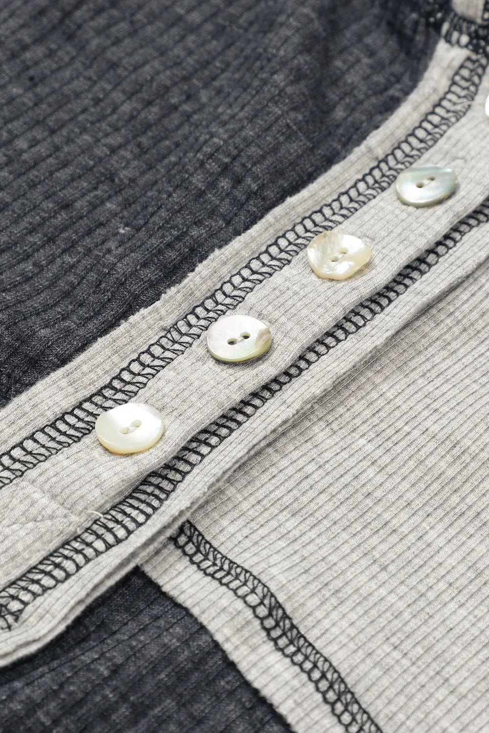 Casual Long Sleeve Henley Top with Color Blocking