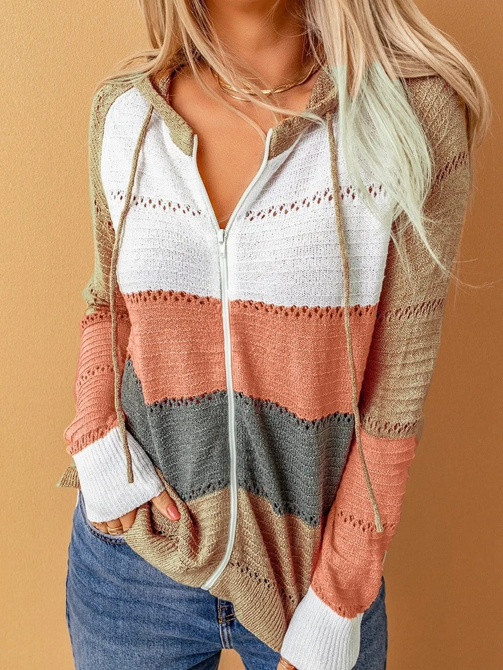 Casual Long Sleeve Henley Top with Color Blocking