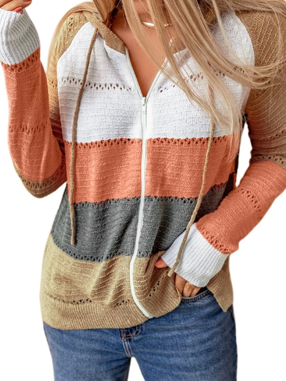 Casual Long Sleeve Henley Top with Color Blocking