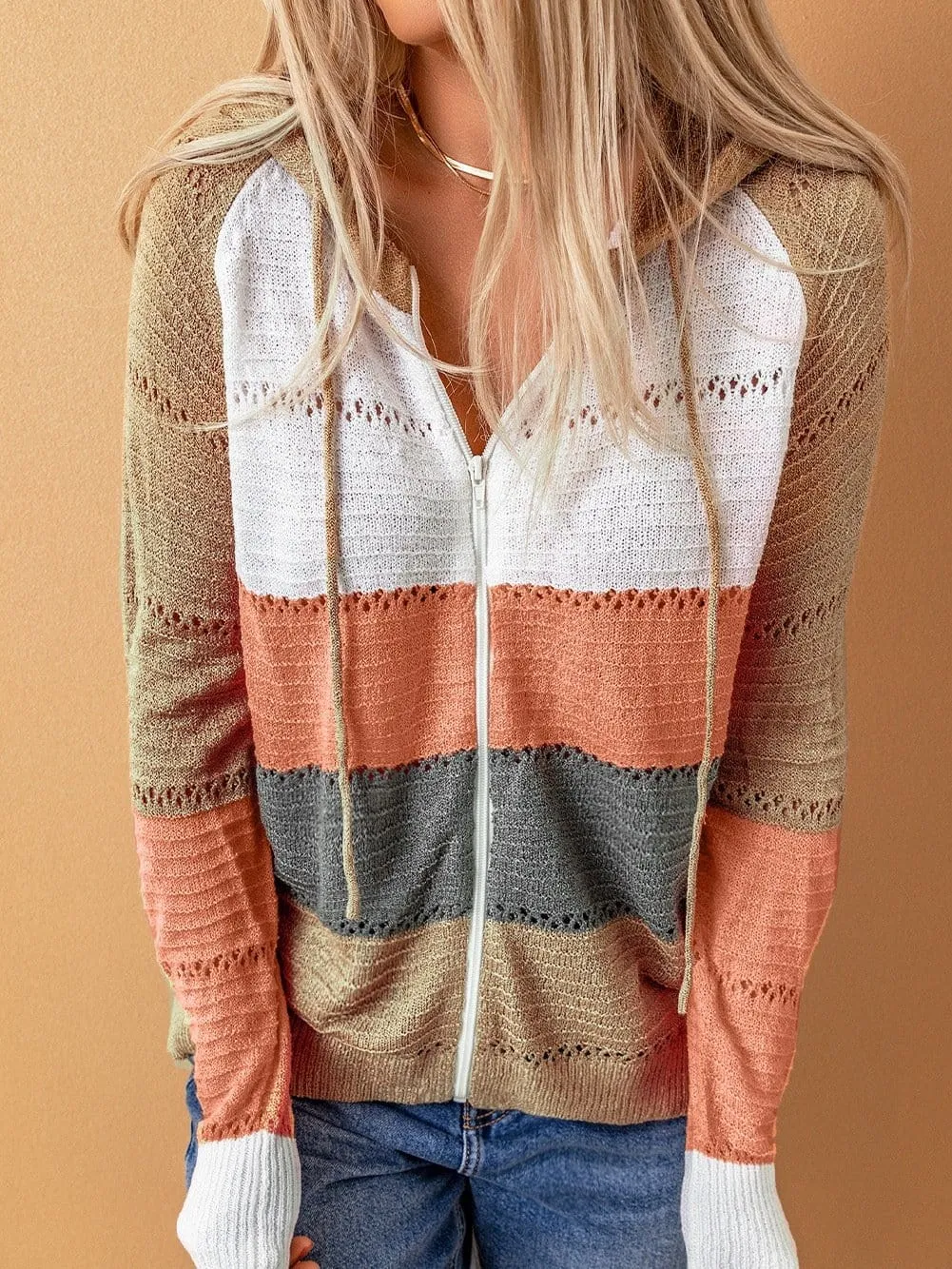 Casual Long Sleeve Henley Top with Color Blocking