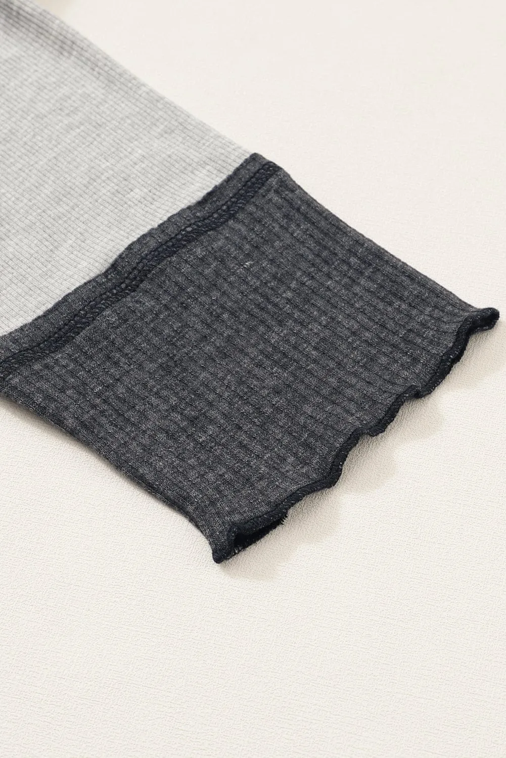 Casual Long Sleeve Henley Top with Color Blocking