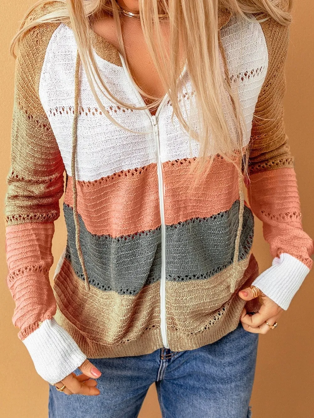 Casual Long Sleeve Henley Top with Color Blocking
