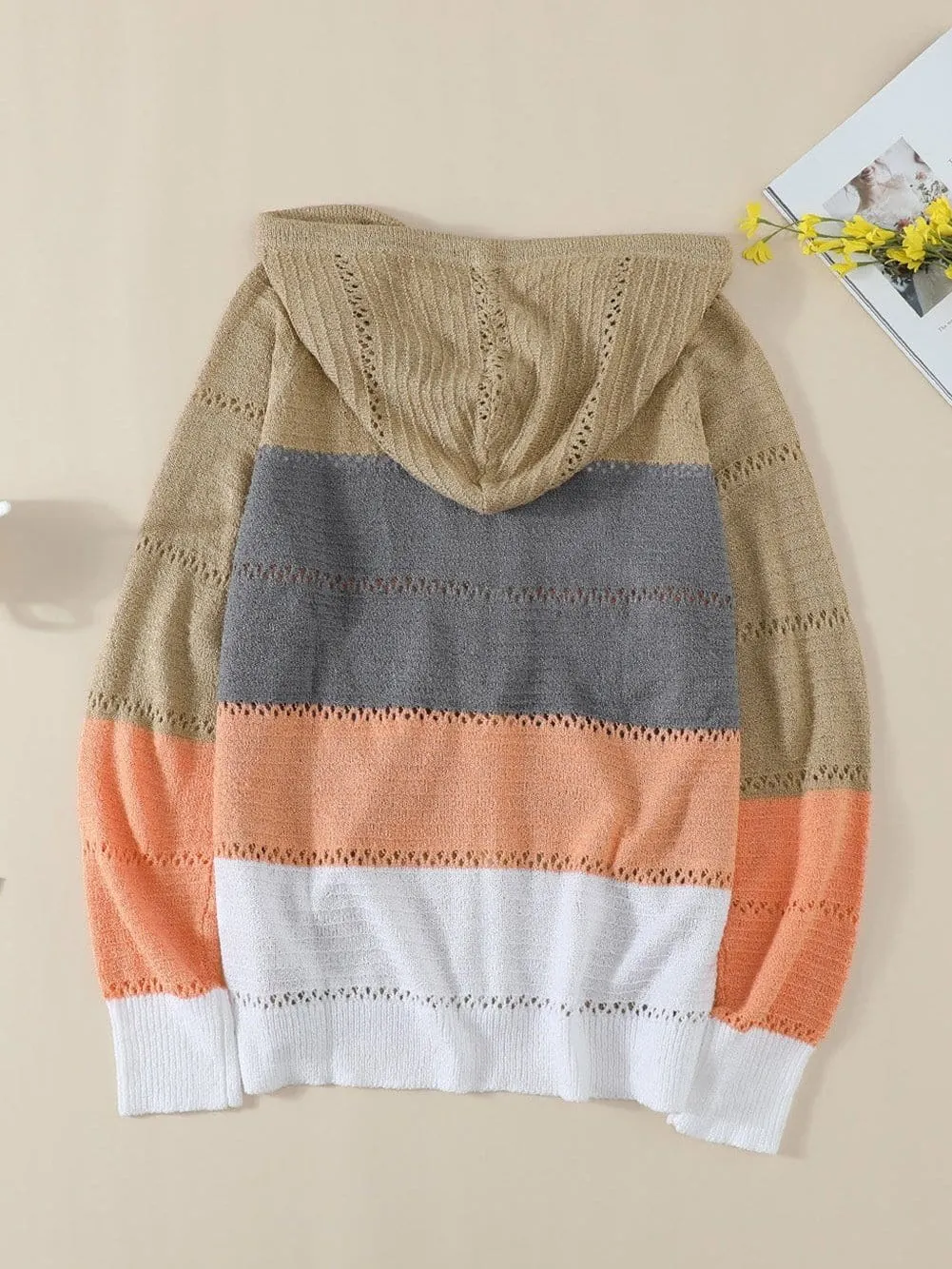Casual Long Sleeve Henley Top with Color Blocking