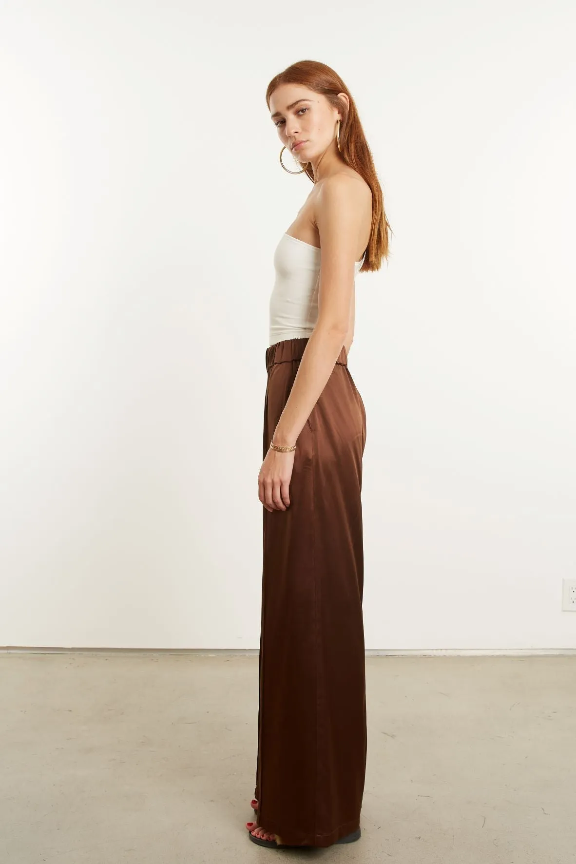Dark Chocolate Silk Wide Leg Pintuck Pants PR