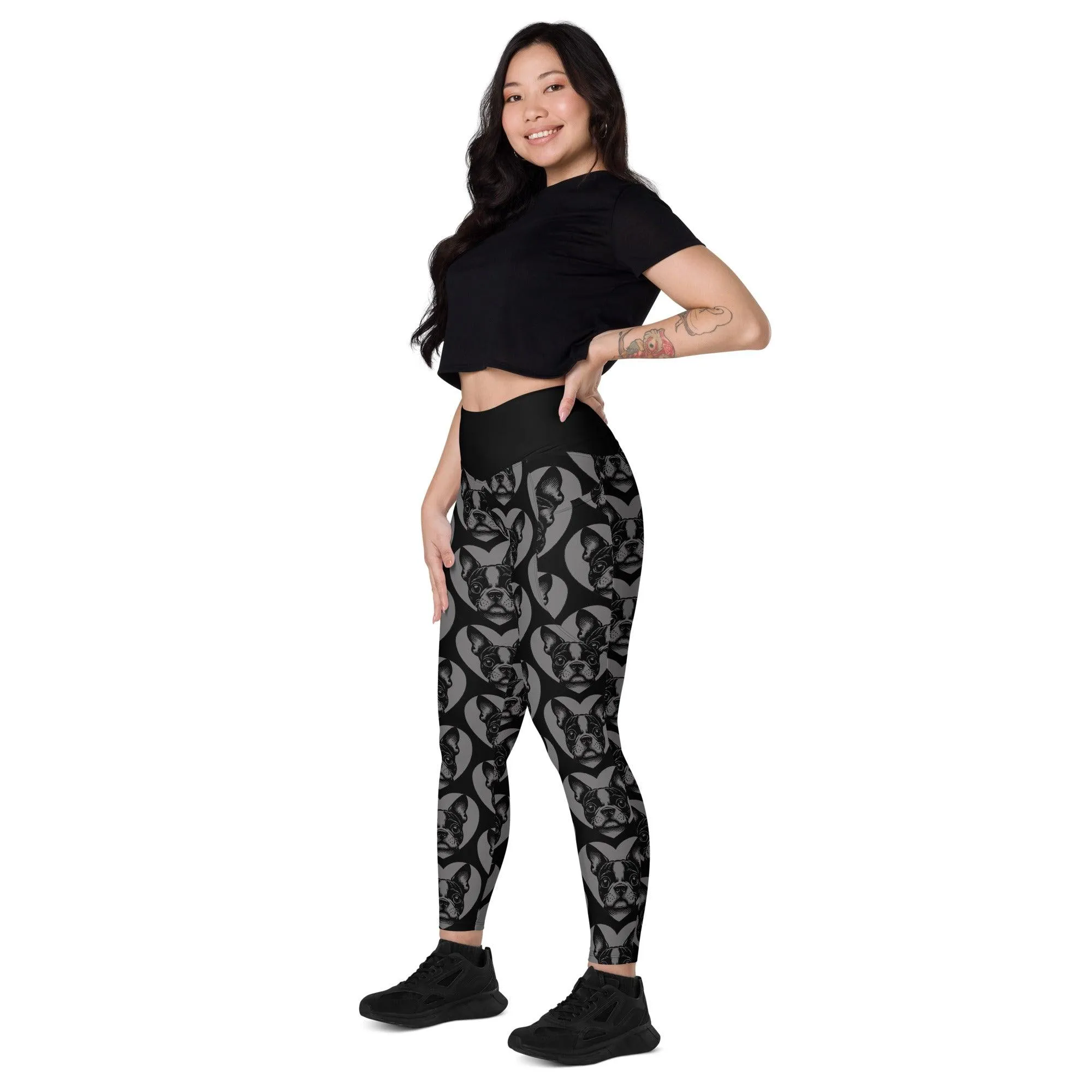 DOG BREED LEGGINGS with pockets - BOSTON TERRIER - HERTTAHOUND - grey