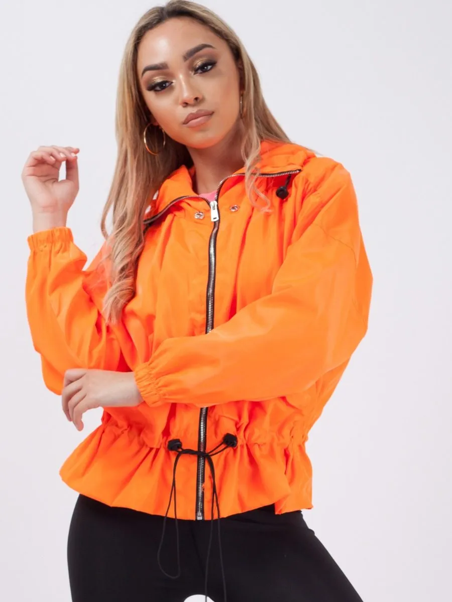 Hailee High Neck Hooded Festival Jacket In Neon Orange