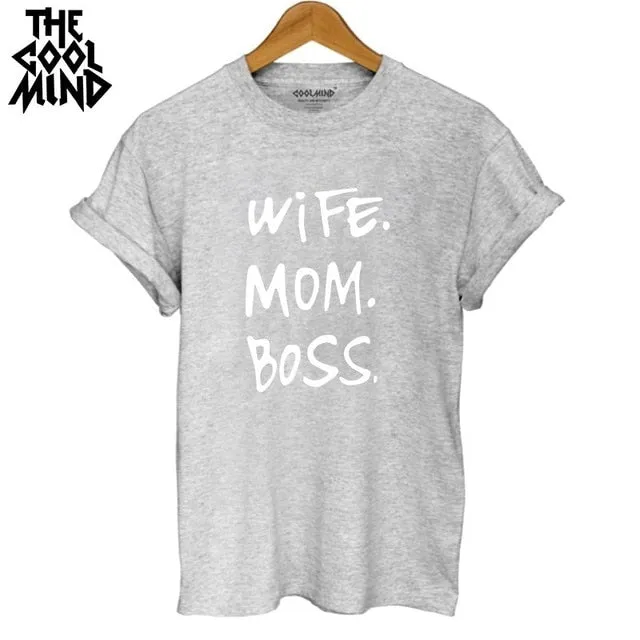high quality 100% cotton wife mom boss Tshirt