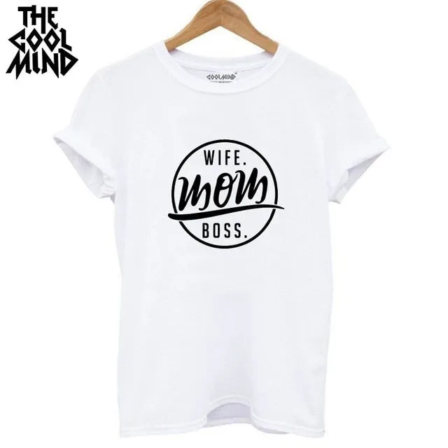 high quality 100% cotton wife mom boss Tshirt
