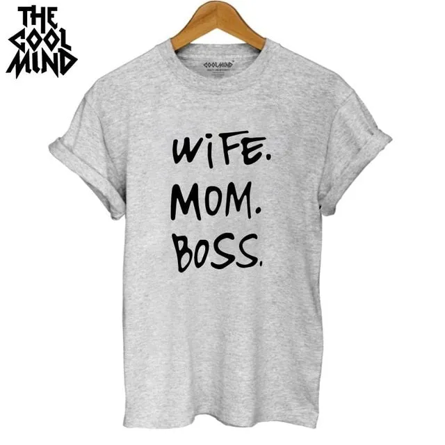 high quality 100% cotton wife mom boss Tshirt