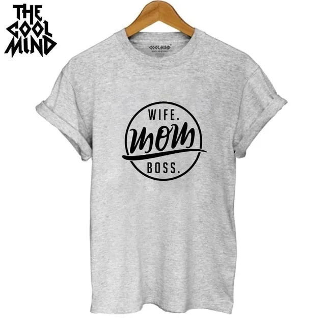 high quality 100% cotton wife mom boss Tshirt
