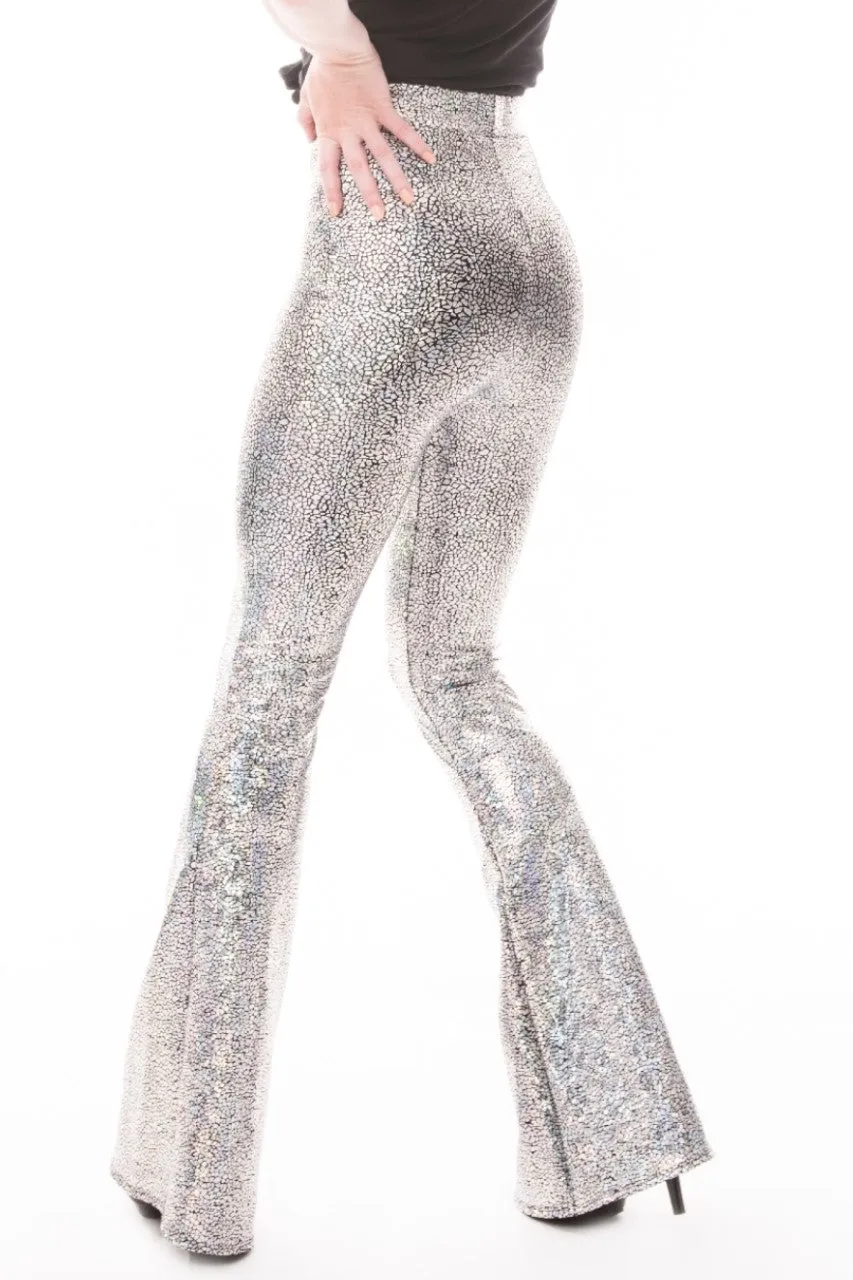 High Waist Bell Bottom Leggings, Silver