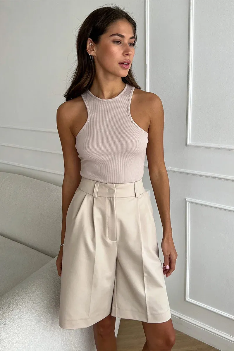 High Waist Pleated Bermuda Shorts