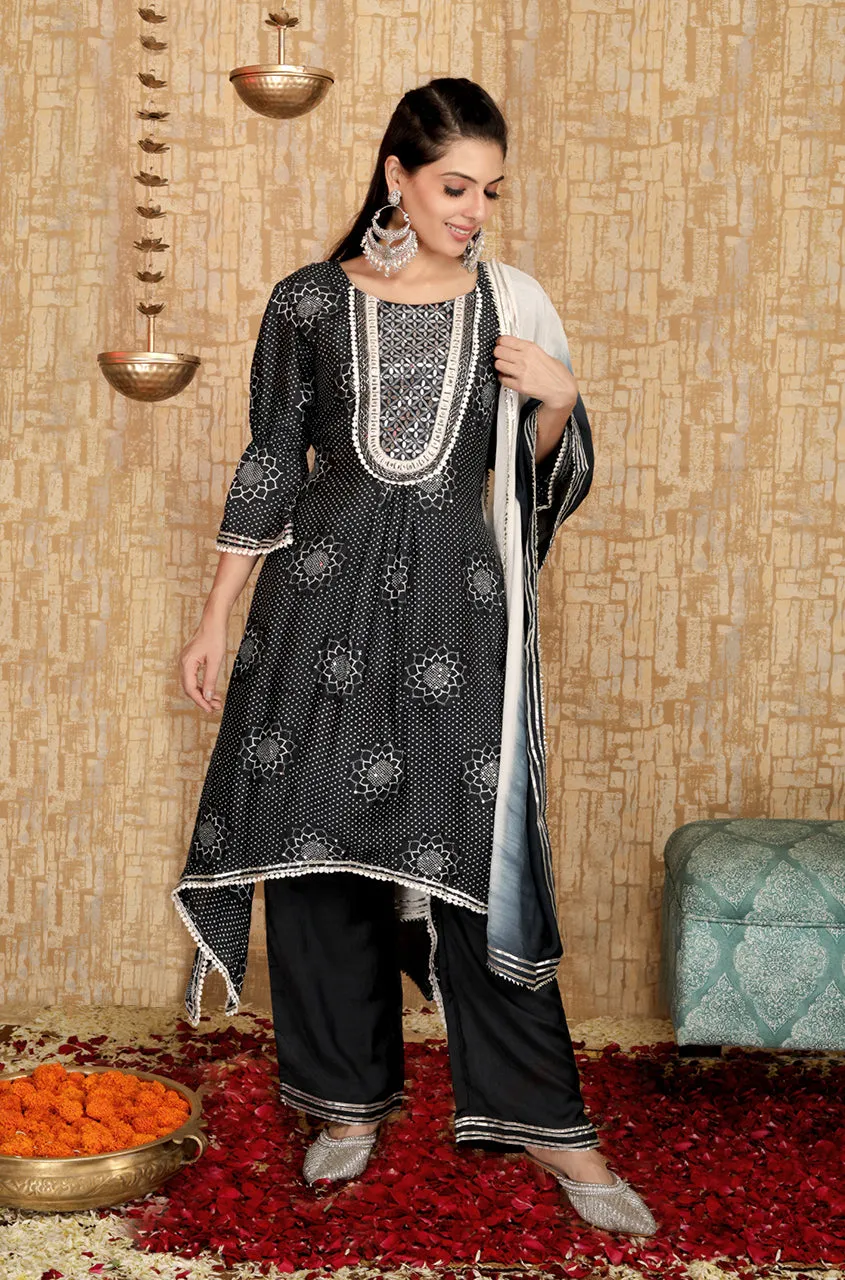INNAYAT - Black Printed Three Piece Suit Set