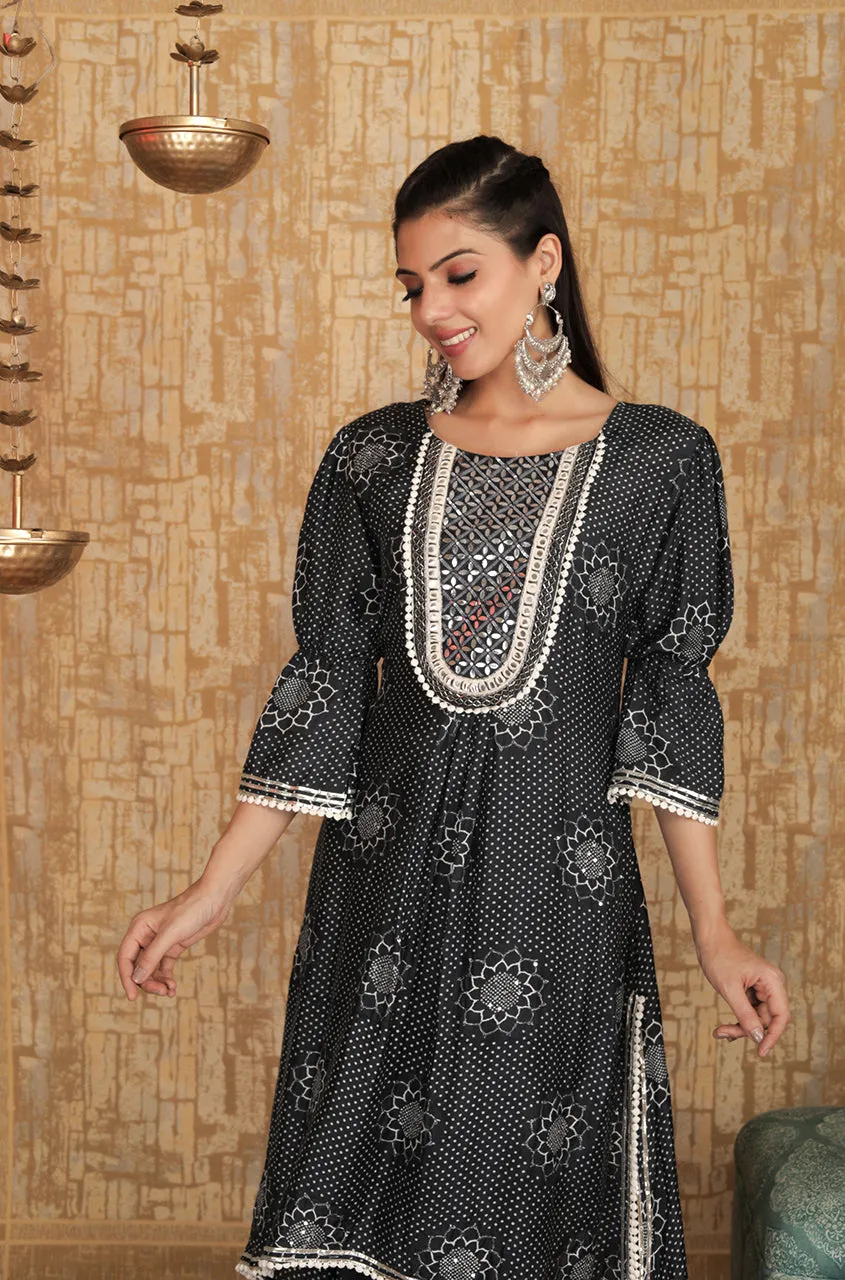 INNAYAT - Black Printed Three Piece Suit Set