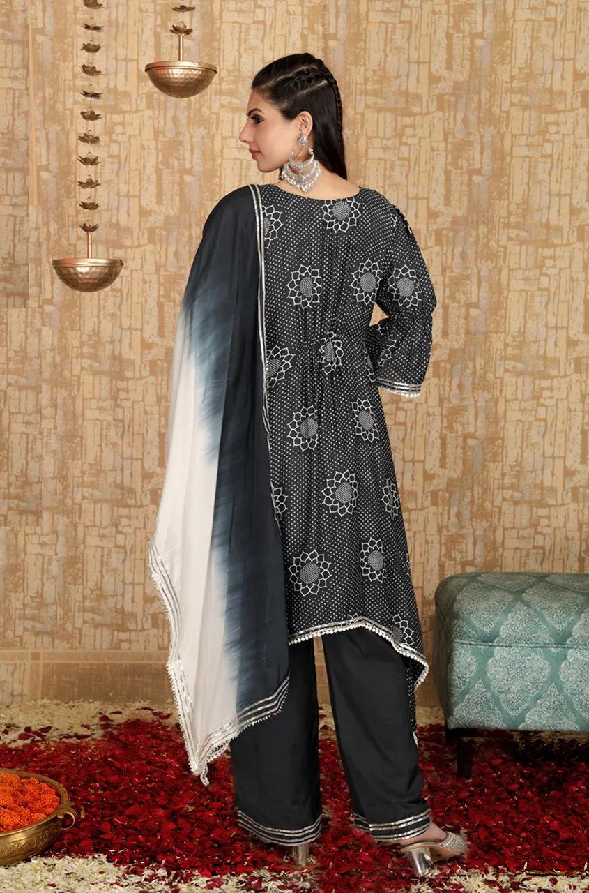 INNAYAT - Black Printed Three Piece Suit Set