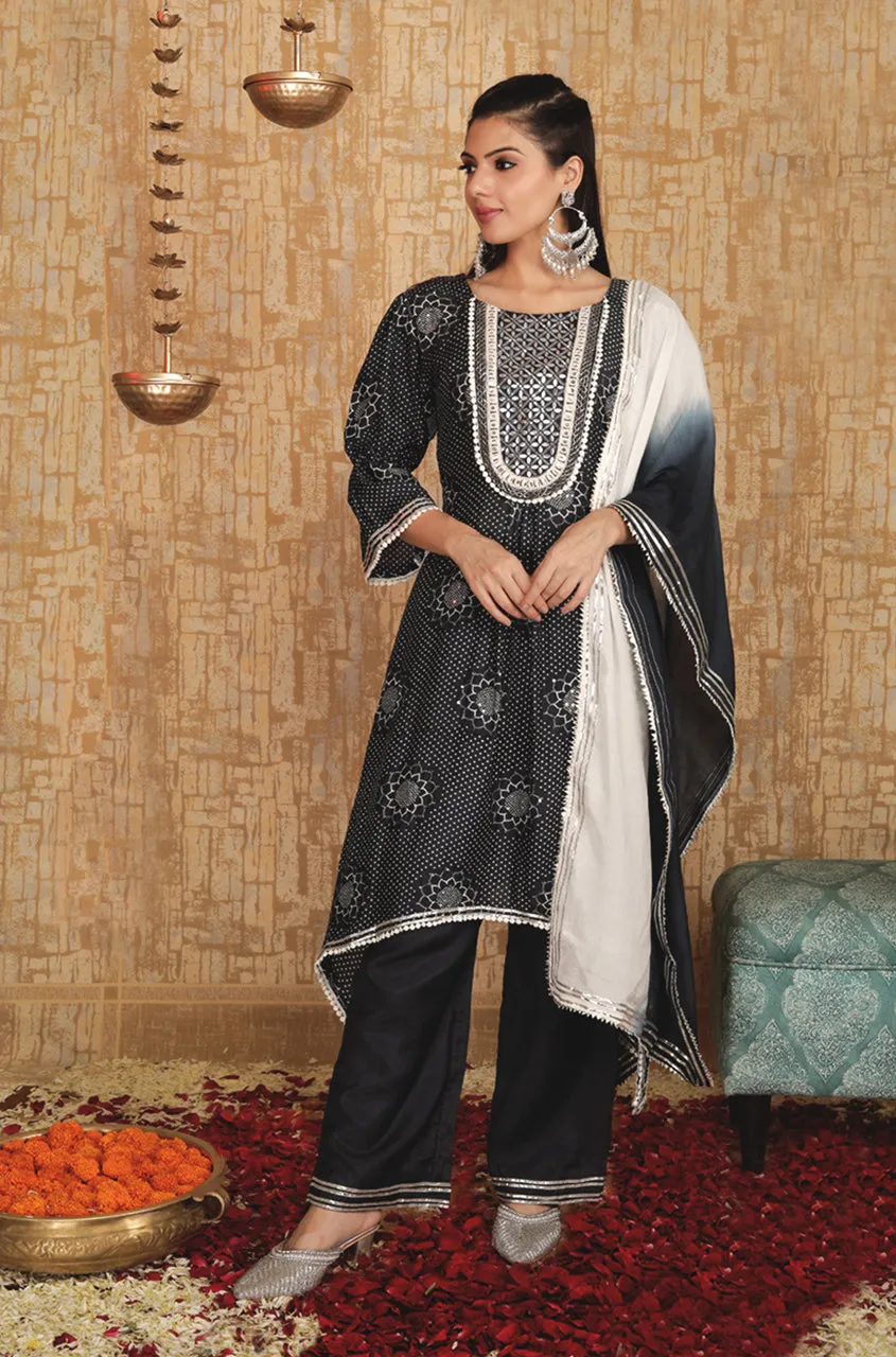 INNAYAT - Black Printed Three Piece Suit Set