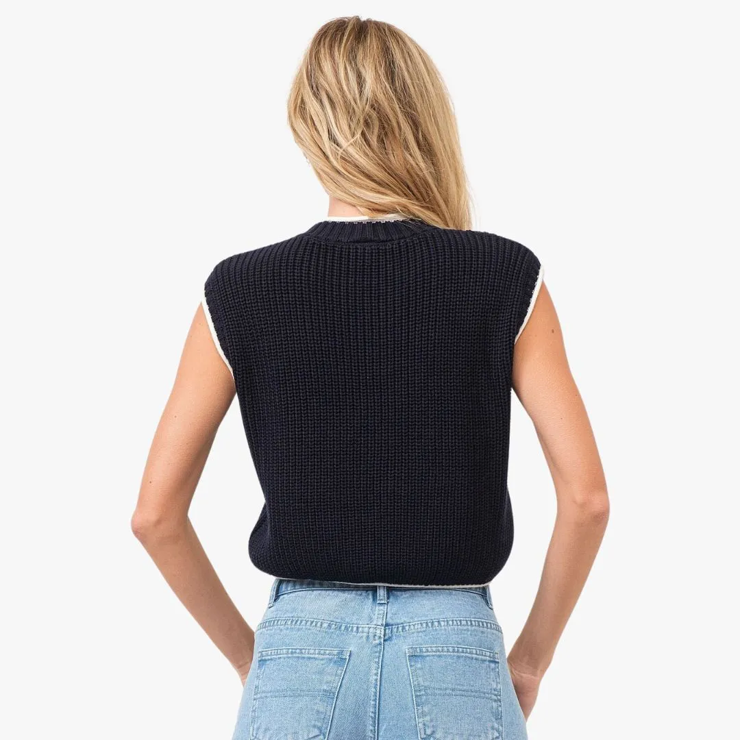 Knitted Contrast Detail Top (Navy)
