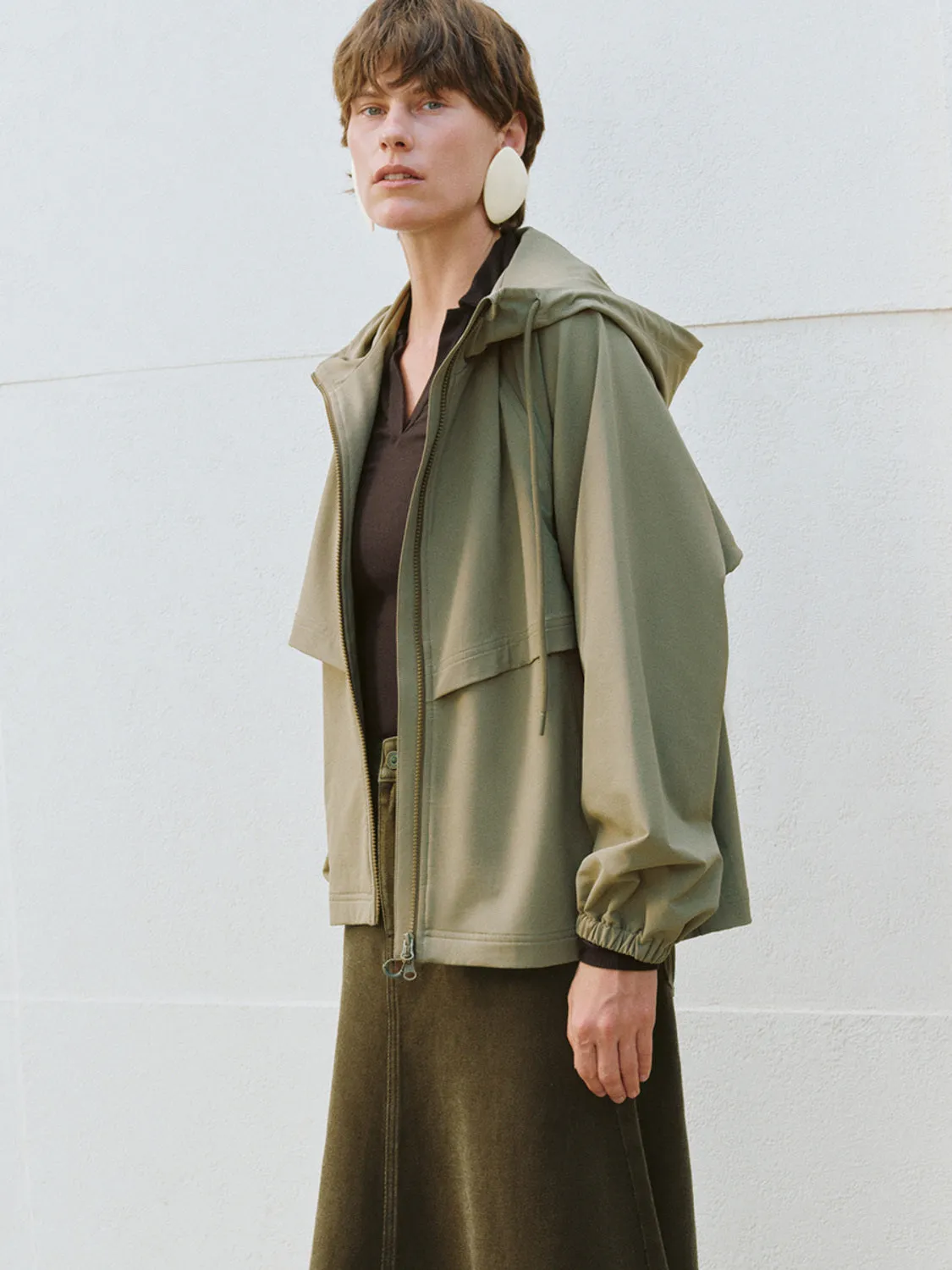 Loose Hoodie Zipper Front Jackets