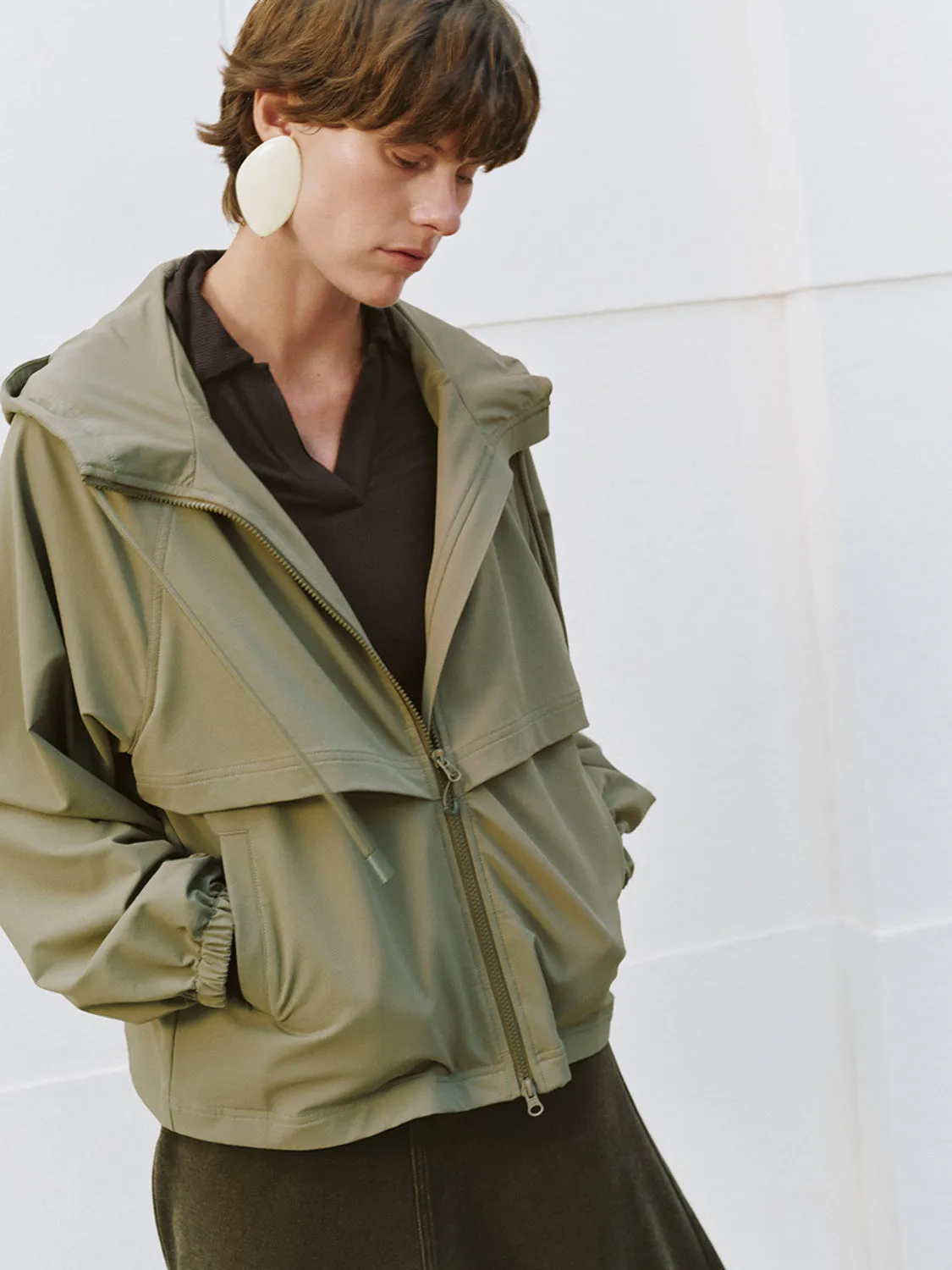 Loose Hoodie Zipper Front Jackets