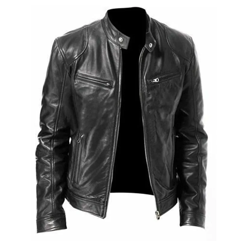 Men Autumn Winter Jacket Leather Jacket Slim Fit Stand Collar Male Anti-wind Motorcycle Lapel Diagonal Zipper Jacket Men