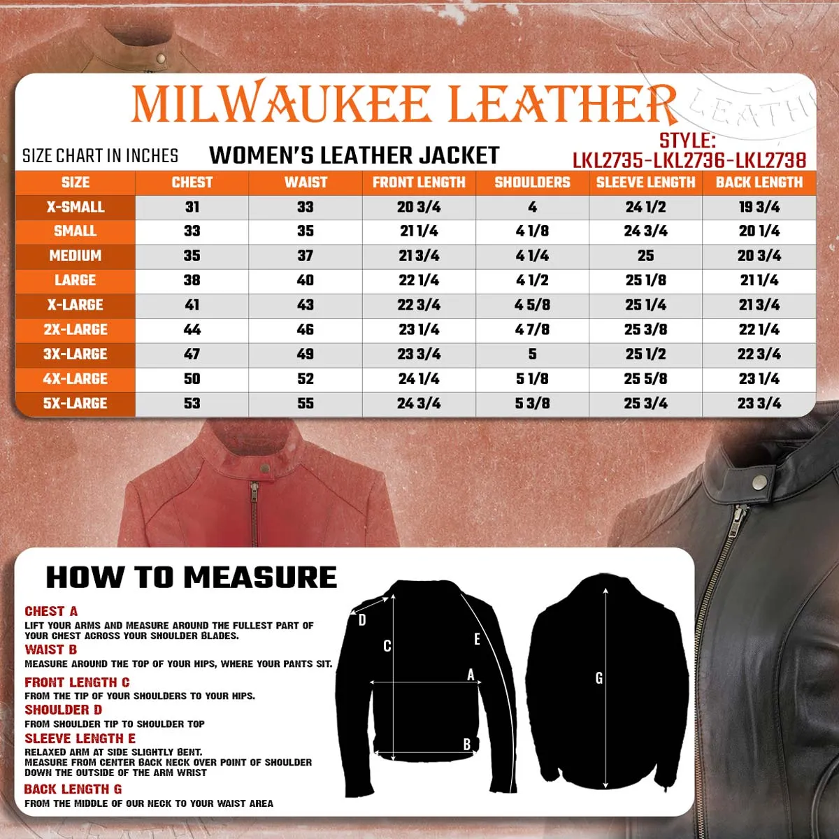 Milwaukee Leather LKL2736 Women's Cognac Premium Leather Scuba Style