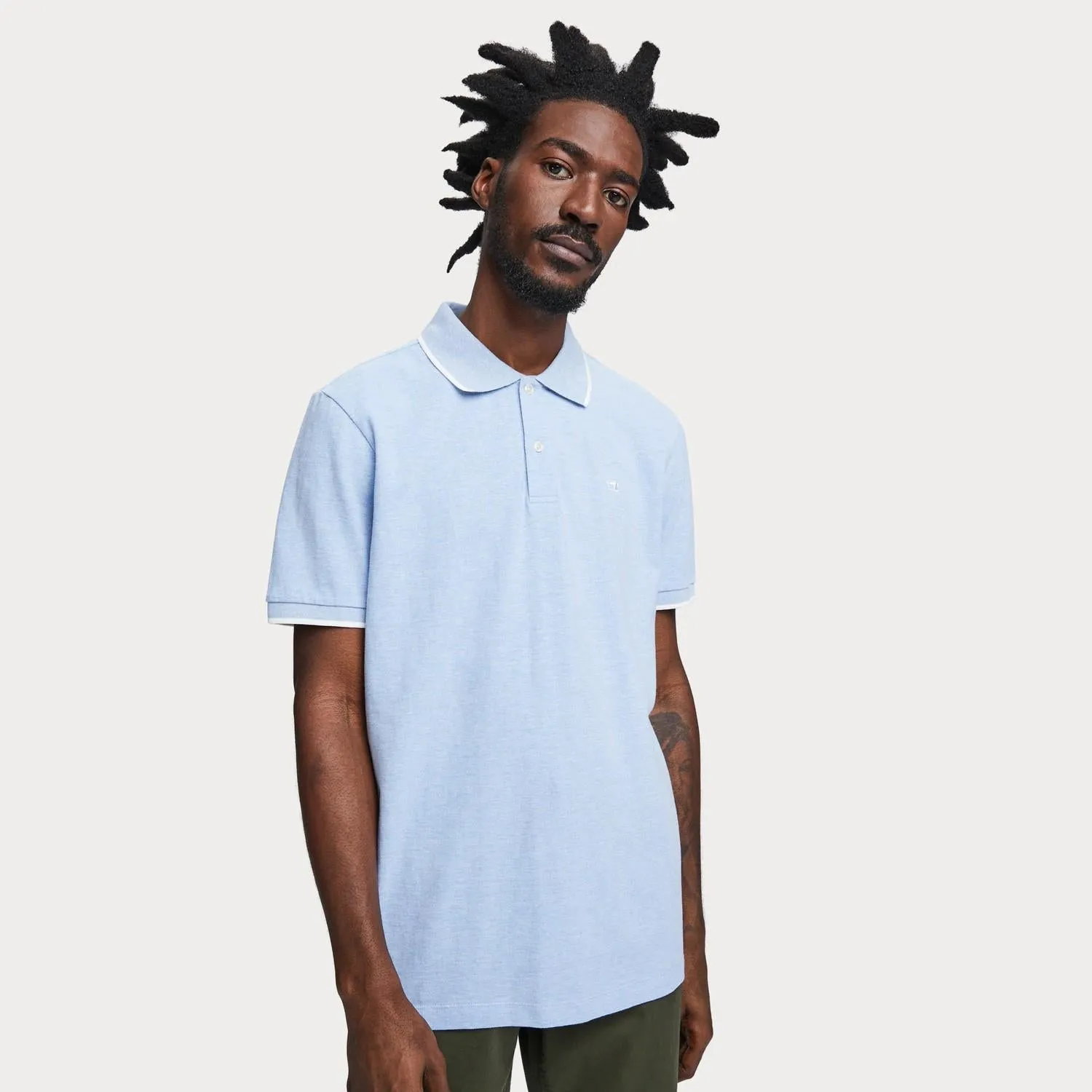 Mélange Cotton Piqué Polo (Blue Melange)