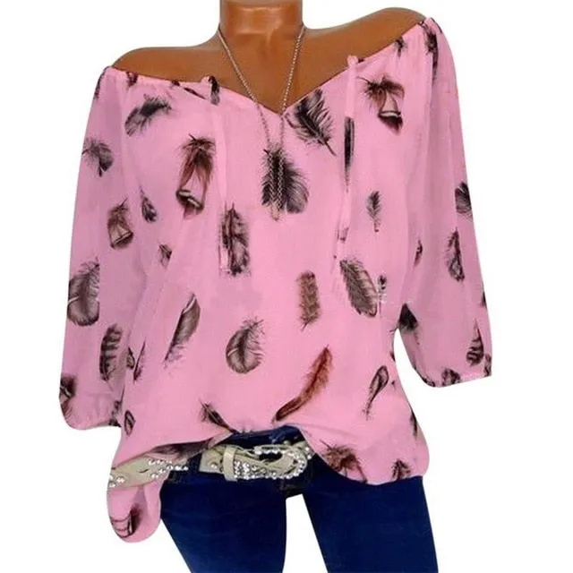 NIBESSER V-Neck Feather Blouses For Women