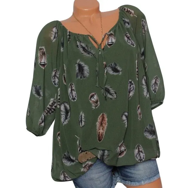 NIBESSER V-Neck Feather Blouses For Women