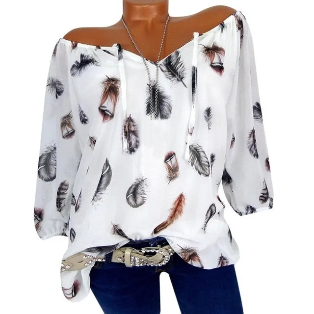 NIBESSER V-Neck Feather Blouses For Women