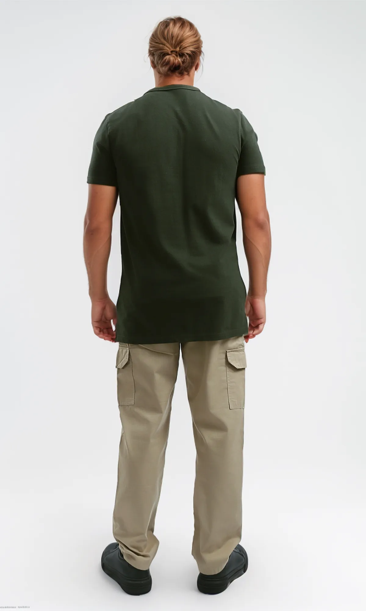 O192768 Cotton Olive Buttoned Summer Henley Shirt