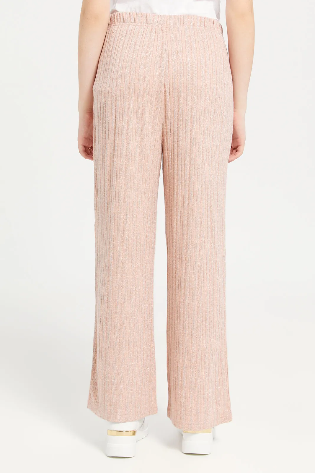 Senior Girls Pink Lurex Wide Leg Rib Pants