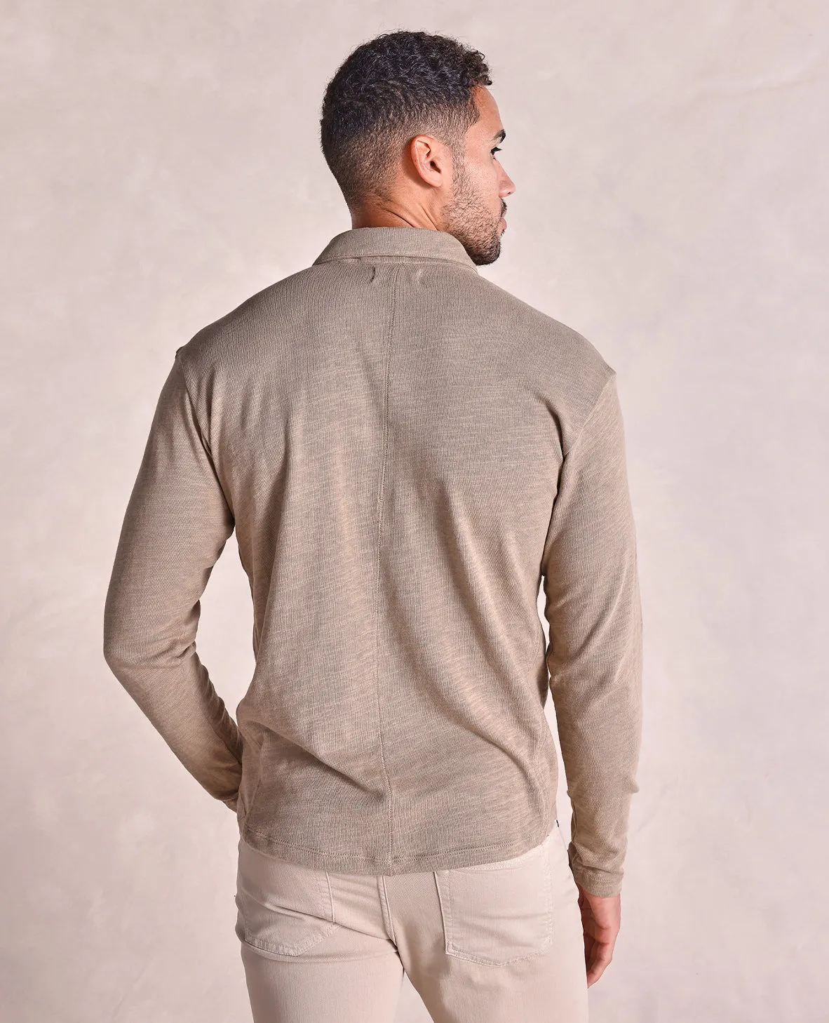 The Mercer - Distressed LS Polo - Tan