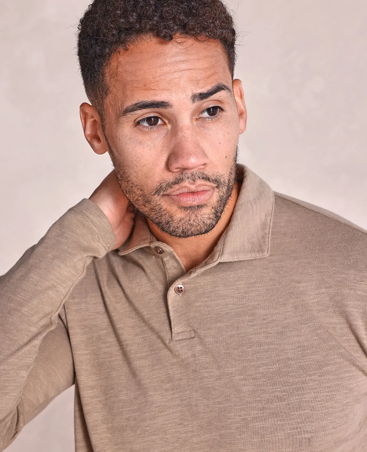 The Mercer - Distressed LS Polo - Tan