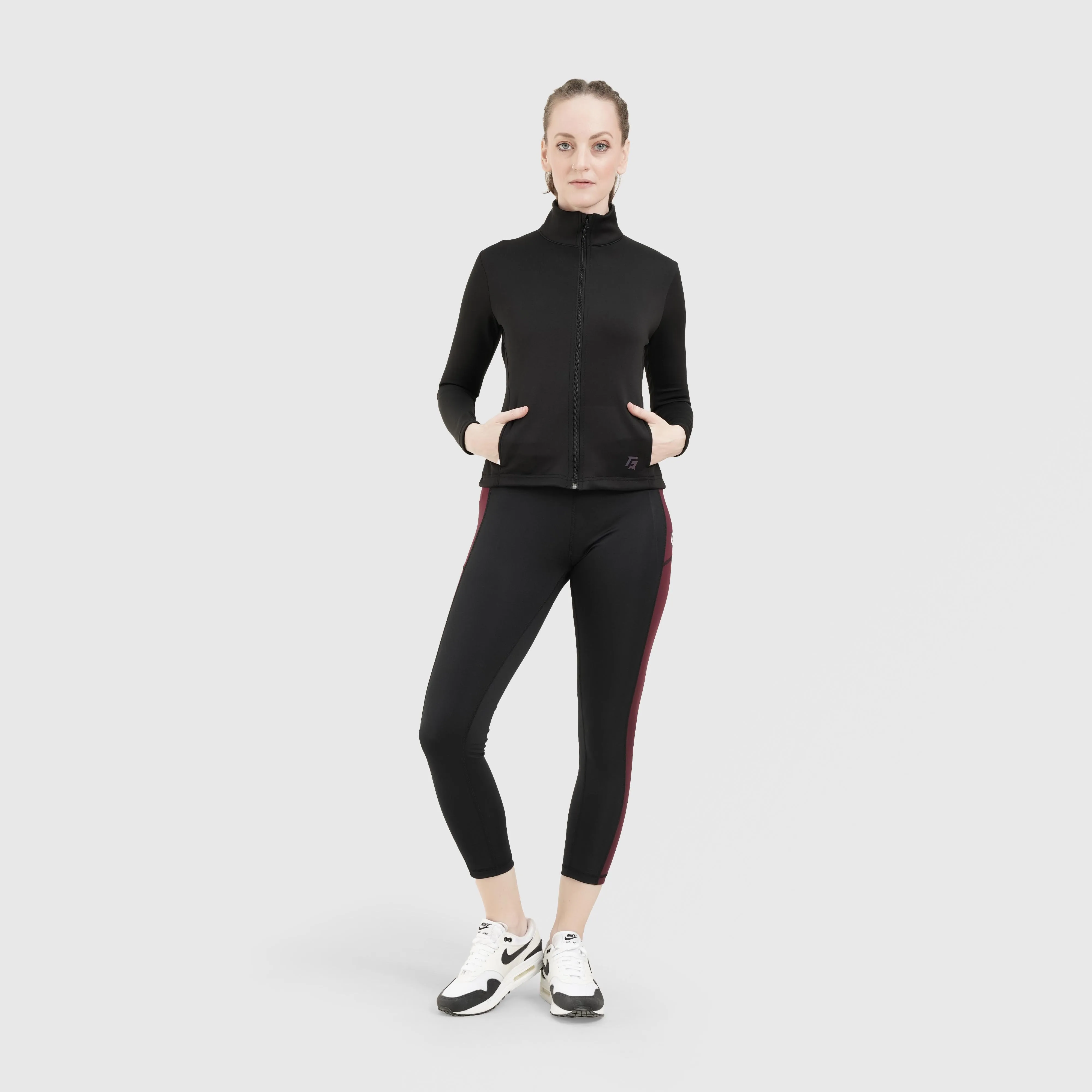 Time Leggings (Black-Maroon)