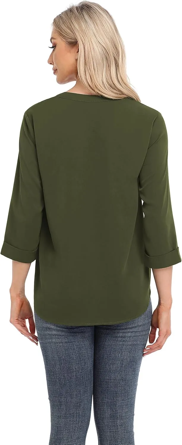 VIISHOW Womens Tops Casual Chiffon Blouses Tops 3/4 Sleeve V Neck Tunic Top Loose Shirt