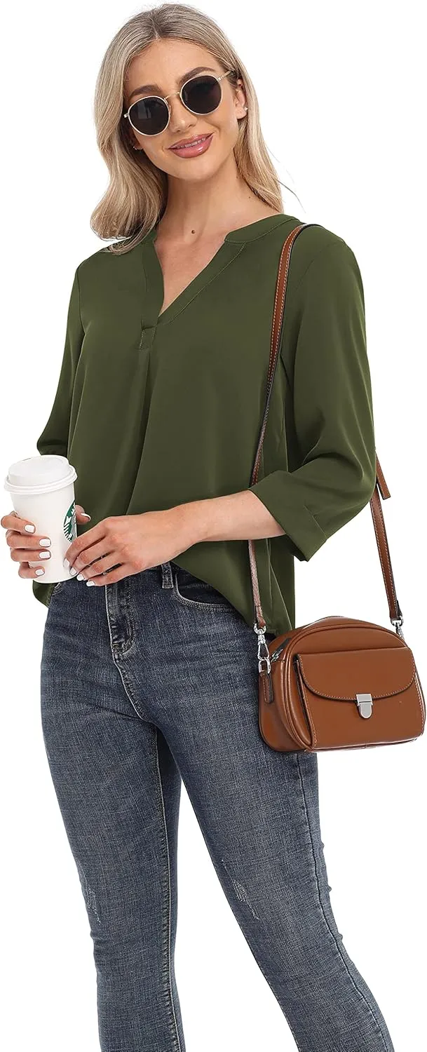 VIISHOW Womens Tops Casual Chiffon Blouses Tops 3/4 Sleeve V Neck Tunic Top Loose Shirt