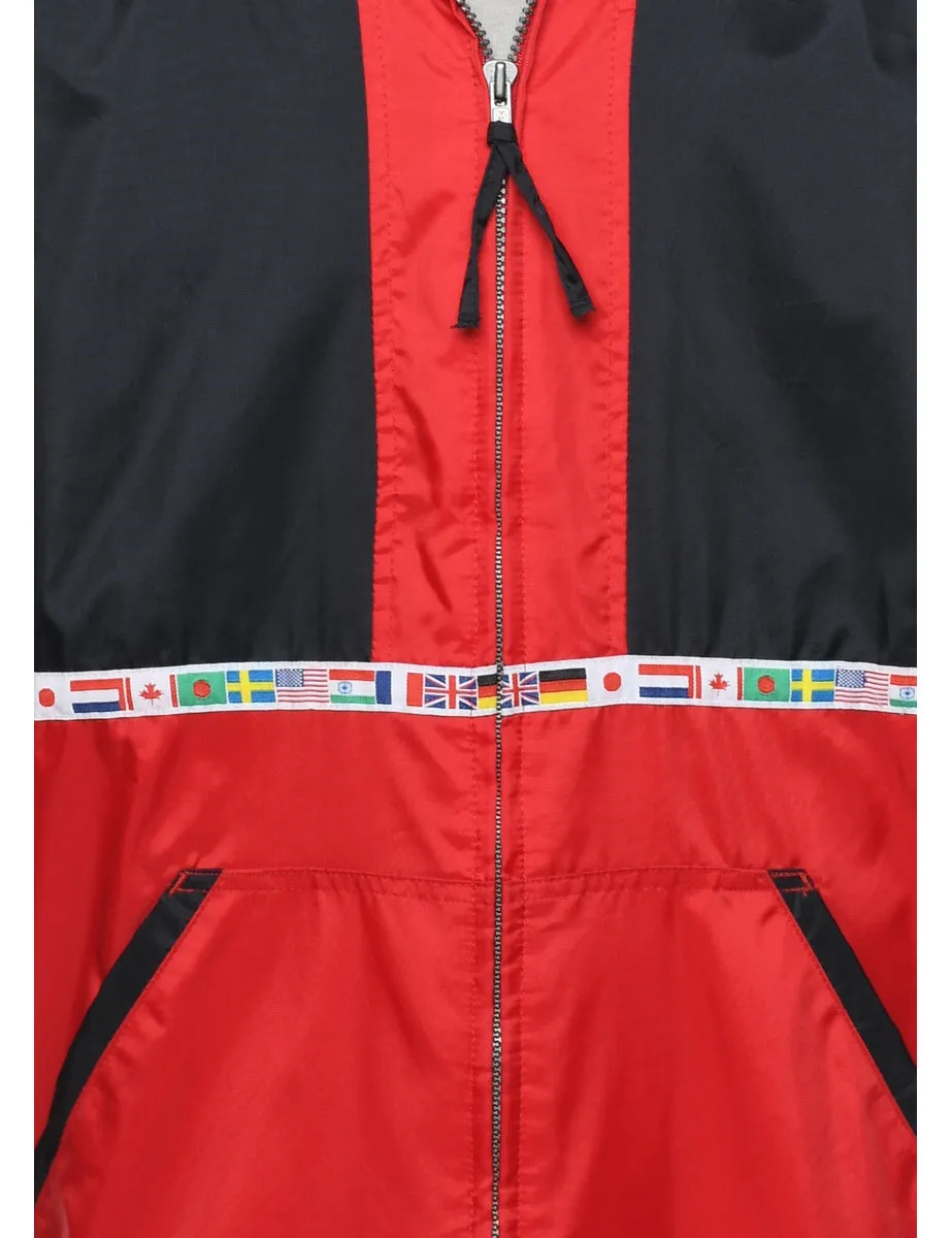 Zip-Front Black & Red Nylon Jacket - L